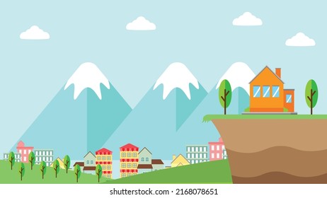 village and mountain atmosphere flat vector illustration