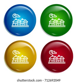 Village multi color gradient glossy badge icon set. Realistic shiny badge icon or logo mockup
