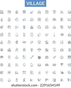 Village outline icons collection. Village, settlement, hamlet, township, rural, homestead, suburban vector illustration set. countryside, town, populace line signs