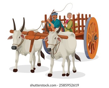 Village people traveling in a bullock cart, Indian village people