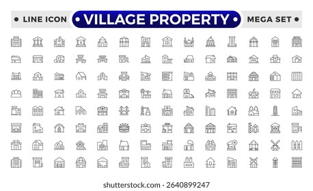Village Property outline Icon Set. Stylish and professional icons designed for the real estate industry, perfect for enhancing property listings, websites, and marketing materials.
