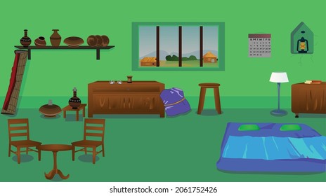 Village room inside vector artwork illustration