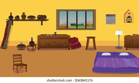 Village room inside vector artwork illustration