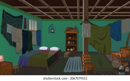 Village Room Inside Vector Artwork Poor Room Interior Illustration