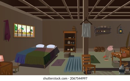 Village Room Inside Vector Artwork Poor Room Interior Illustration