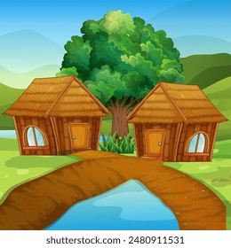 village scene vector kids story animation background