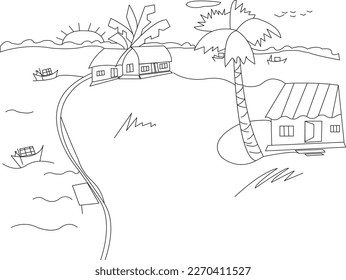village scenery landscape line art Coloring Page for Kids KDP Interior, Village Scene drawing,
Village Scene clipart black and white,Village Scene Line Art, Village Scene coloring pages.