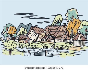 Village scenery Vector Illustration, Hand Drawn. Village house sketch art illustration.
Simple Sketched Hare ideal for Cards, Posters, Wall Art. T shirts.