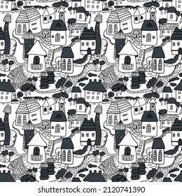 village seamless pattern ,houses vector seamless pattern