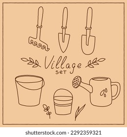 Estilo de caricatura de la línea de ilustración vectorial de conjunto de aldeas