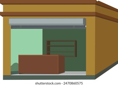 Dorfladen leere Zimmer isoliert mit weißem Hintergrund Illustration Vektorgrafik. Indisches Dorf Hütte Shop für Zeichentrick-Animation