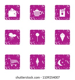 Village shop icons set. Grunge set of 9 village shop vector icons for web isolated on white background