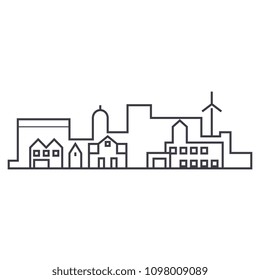 Village skythin line thin line icon concept. Village skythin line linear vector sign, symbol, illustration.