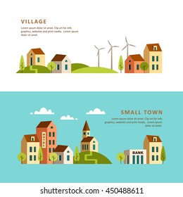 Village. Small Town. Rural And Urban Landscape. Vector Illustration.