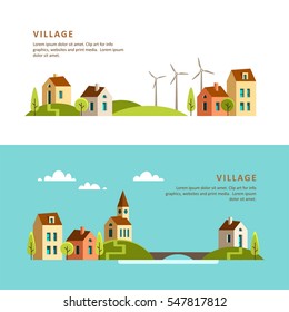 Village. Small town. Rural and urban landscape. Vector illustration.