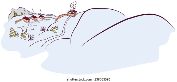 Village in the snow. Illustration in vector format