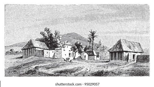 Village In South Deccan (India) / Vintage Illustration From Meyers Konversations-Lexikon 1897