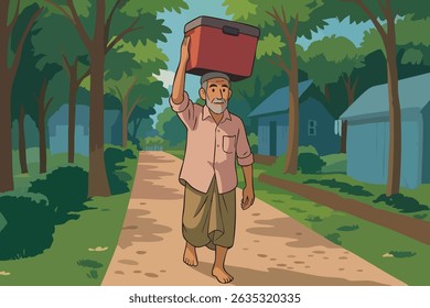 Passeio de aldeia com contêiner vermelho