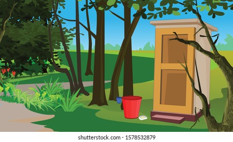 village toilet - vector - illustration