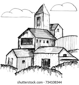 Village town hand drawn. Vector illustration