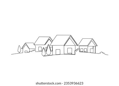 A village with trees around it. Village one-line drawing