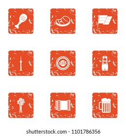 Village utopia icons set. Grunge set of 9 village utopia vector icons for web isolated on white background