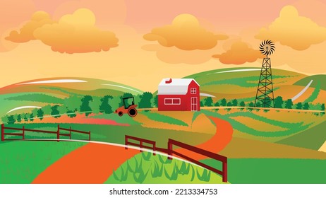 Village view with beautiful landscape of farming place
