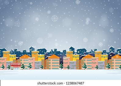 Стоковое векторное изображение: Village in winter background illustration