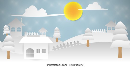 Village of winter season, Merry Christmas banner vector