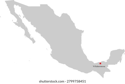 Villahermosa city location on map of Mexico