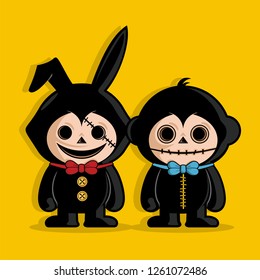 Villain characters of bunny and ape for kid's illustration.