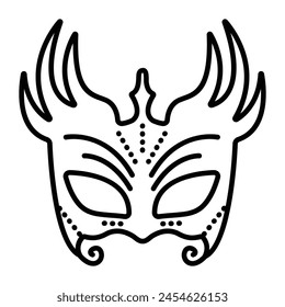 Villain masquerade masks, the part of evil carnival costume, vector black line icon