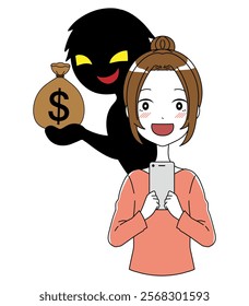 A villain with money and a woman with a smartphone