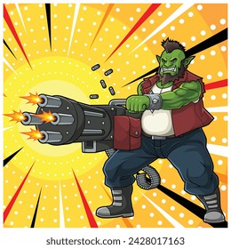 Villain Ogre Gunshot Cartoon Vector Pop Art