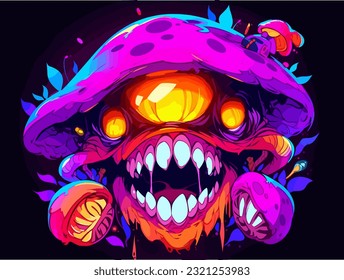 a villainous mushroom with glowing eyes and a demonic grin