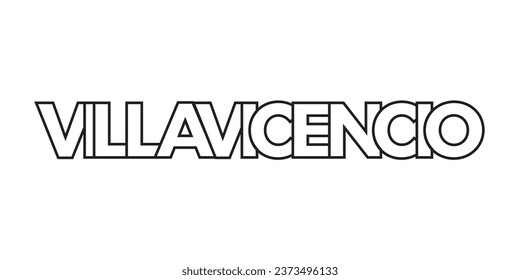 Villavicencio in the Colombia emblem for print and web. Design features geometric style, vector illustration with bold typography in modern font. Graphic slogan lettering isolated on white background.