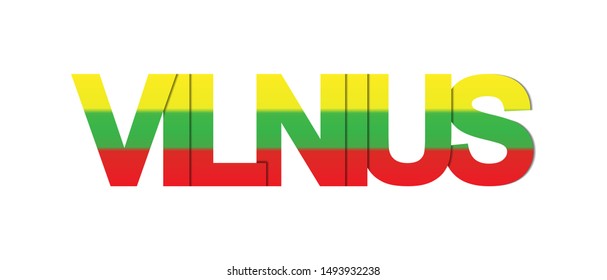 VILNIUS. The banner with the name of the capital of Lithuania is painted in the colors of the national flag.