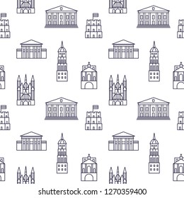 Vilnius city architecture seamless vector pattern in black and white. Flat style abstract buildings outline illustration.