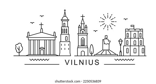 Vilnius City Line View. Lithuania Poster print minimal design.