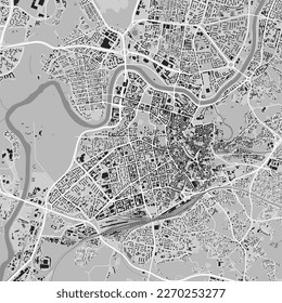 Vilnius city map, grey square urban area municipal map, Lithuania. River Neris and Vilnia, roads and railway, buildings and parks. Vector illustration.