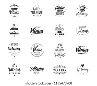 Vilnius. Greeting cards, vector design. Isolated logos. Typography set.