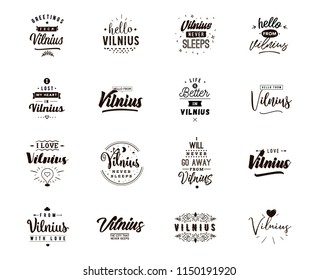 Vilnius. Greeting cards, vector design. Isolated logos. Typography set.