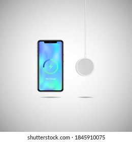 Vilnius, Lithuania - 02 November 2020: iPhone with MagSafe wireless charger vector illustration.