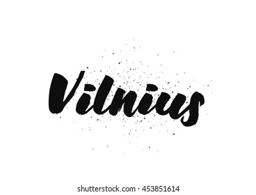 Vilnius, Lithuania. Capital city typography lettering design. Hand drawn brush calligraphy, text for greeting card, t-shirt, post card, poster. Isolated vector illustration.