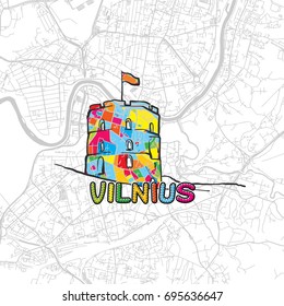 Vilnius, Lithuania, Colorful Map Sign, print design icon for Wall Art, Gift and Greeting Card