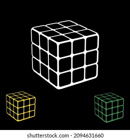 Vilnius, Lithuania - December 22, 2021. Vector illustration of the transparent Rubik's Cube on black background. Rubik's Cube is a 3D puzzle invented by Hungarian sculptor and professor Erno Rubik.