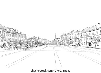 Vilnius, Lithuania. Hand drawn vector illustration.