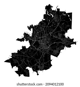 Vilnius, Lithuania, high resolution vector map with city boundaries, and editable paths. The city map was drawn with white areas and lines for main roads, side roads and watercourses.