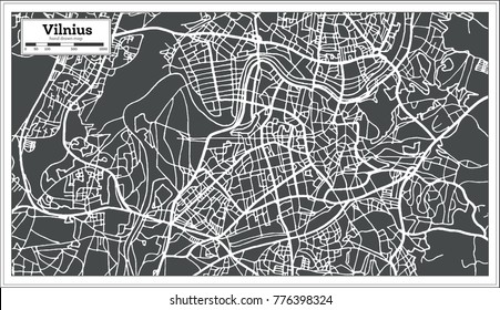 Vilnius Lithuania Map in Retro Style. Vector Illustration. Outline Map.