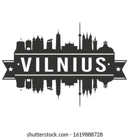 Vilnius Lithuania Skyline. Banner Vector Design Silhouette Art. Cityscape Travel Monuments.